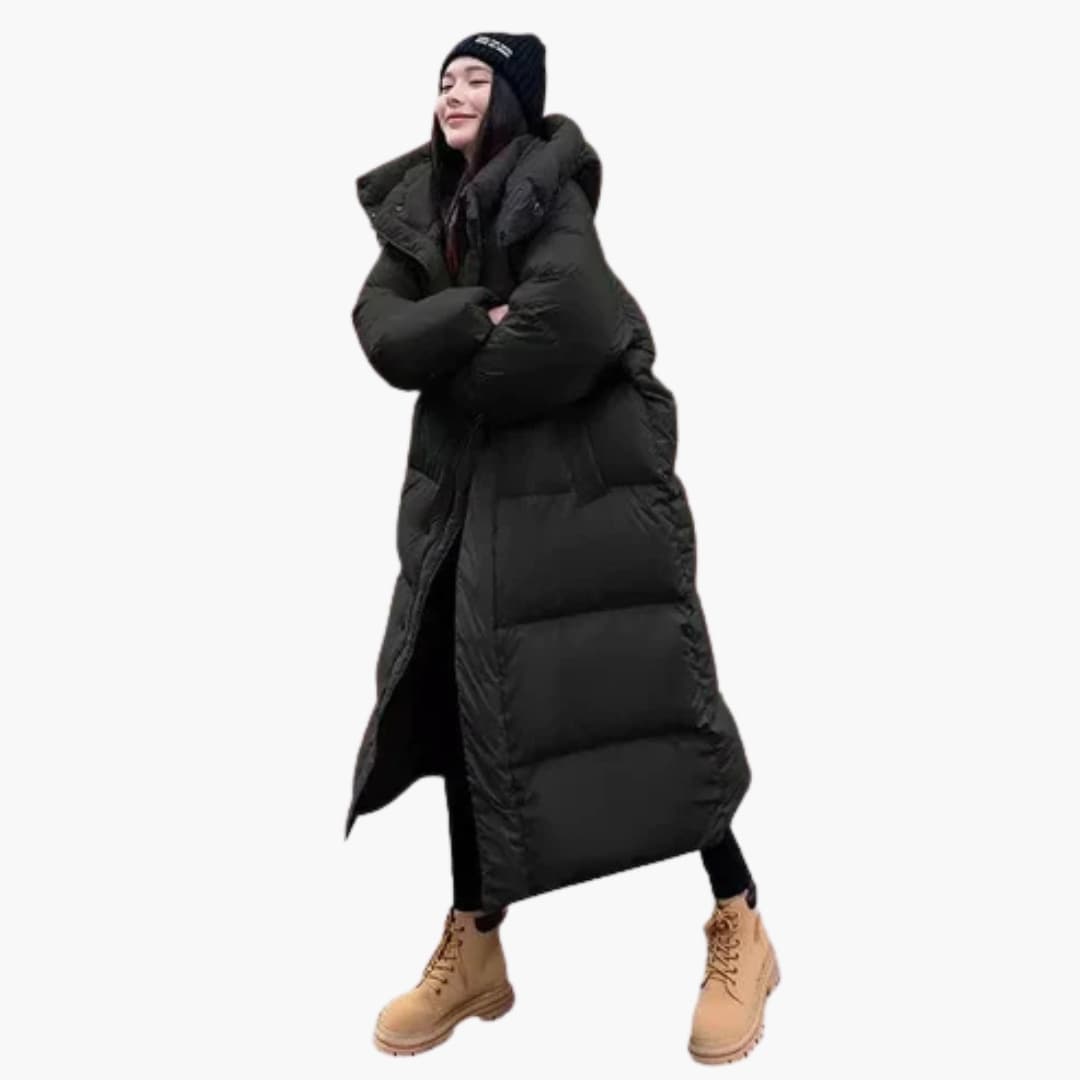 Long hooded everyday puffer jacket for women -4