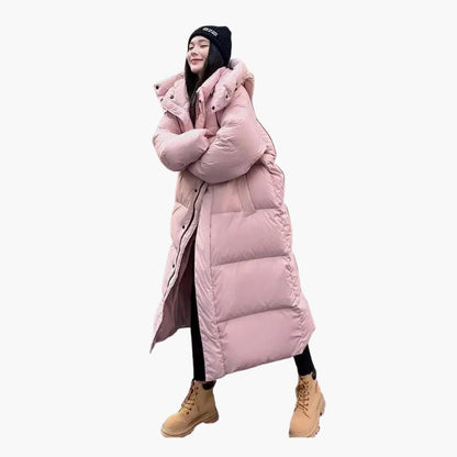 Long hooded everyday puffer jacket for women -1