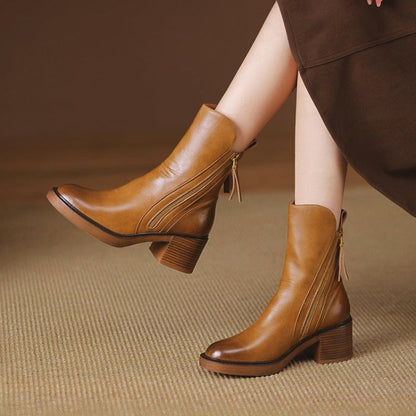 Elegant block heel leather ankle boots for women | Selene -3