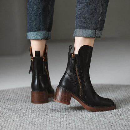 Elegant block heel leather ankle boots for women | Selene -8