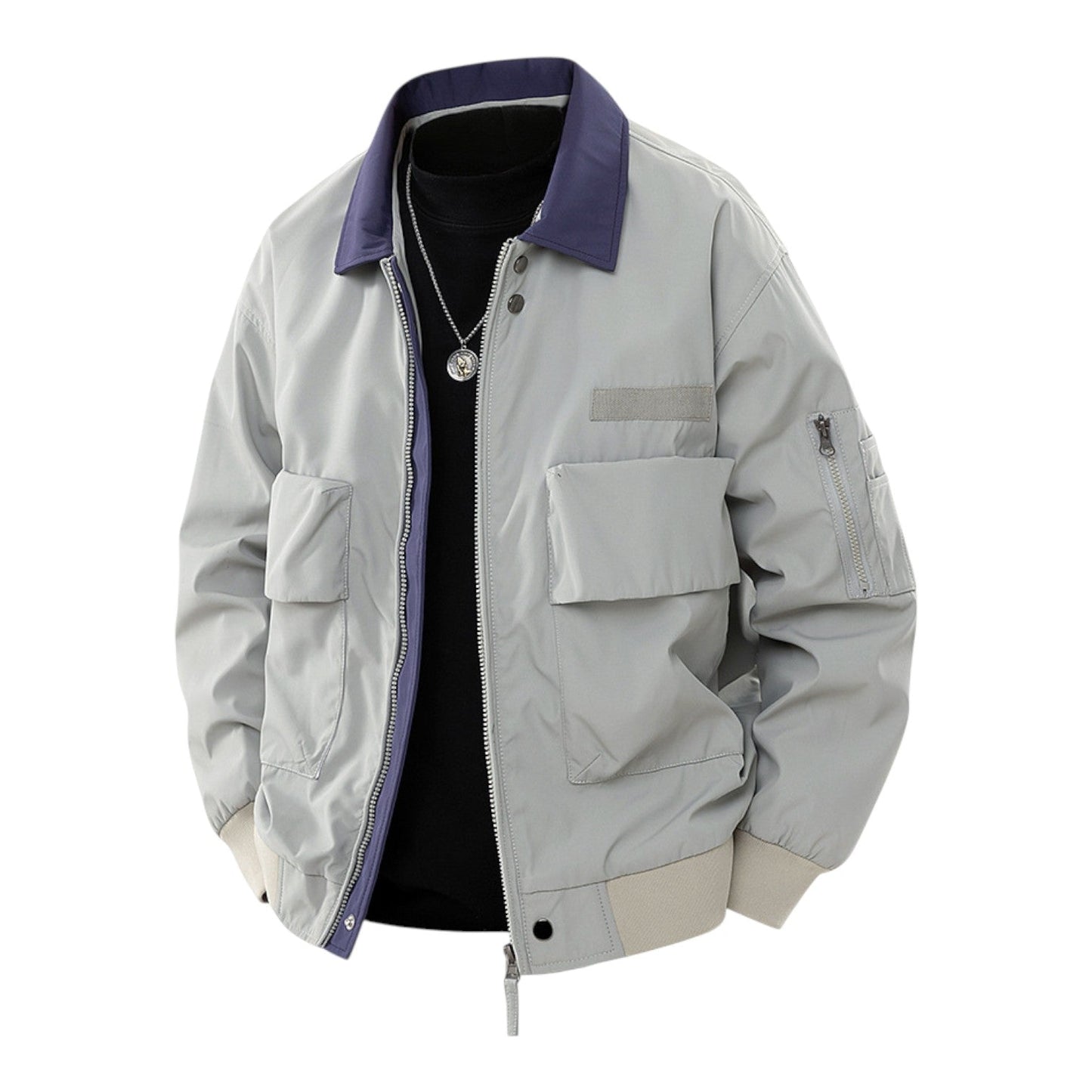 Structured bomber jacket with contrast collar detail for men | Vanton