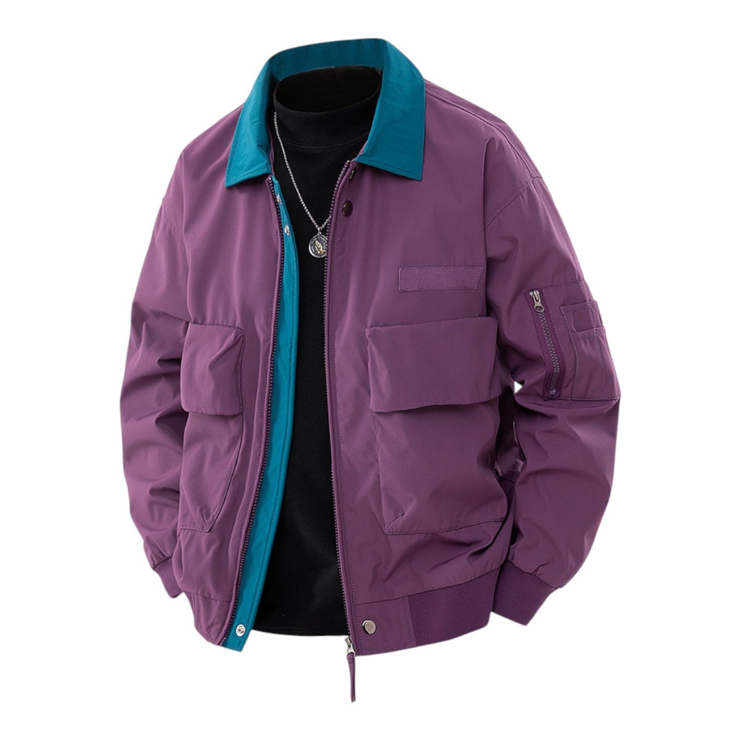 Structured bomber jacket with contrast collar detail for men | Vanton