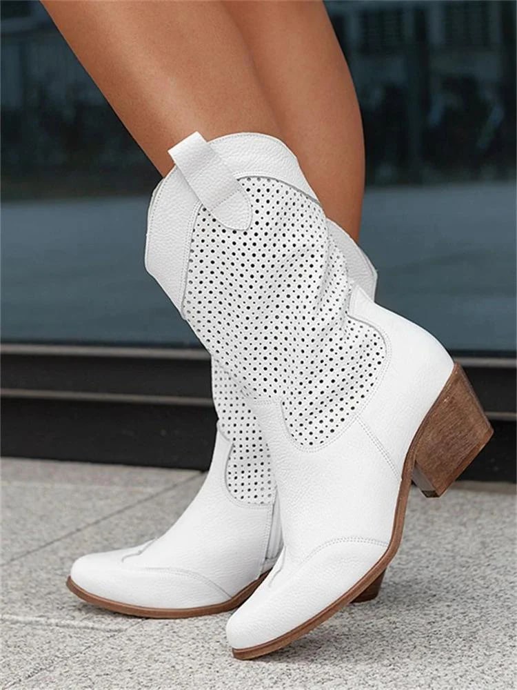 Perforated Western ankle boots with block heel for women | Sierra