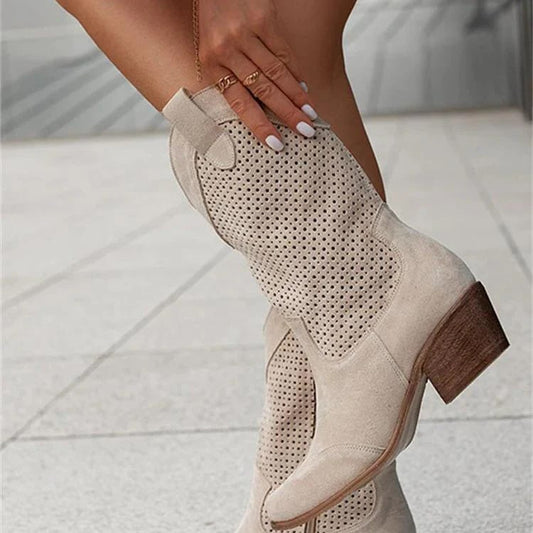 Perforated Western ankle boots with block heel for women | Sierra