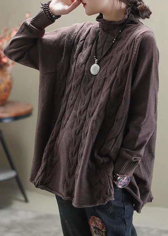 Casual side-open turtleneck knit sweater for women -3