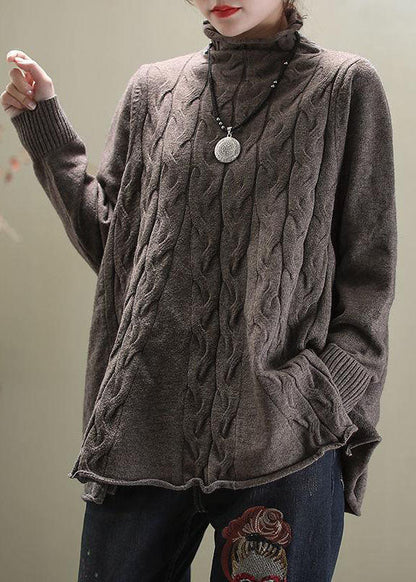 Casual side-open turtleneck knit sweater for women -4