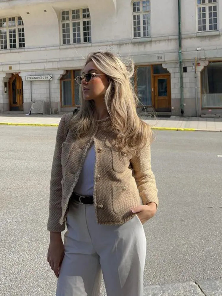 Short Textured Button Blazer Jacket for women | Camille