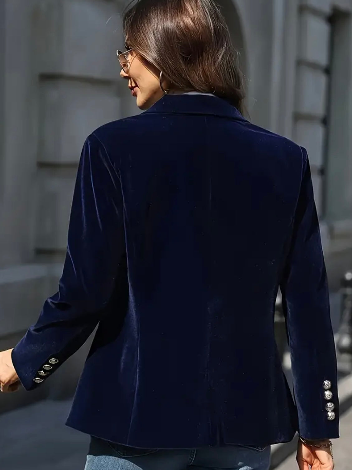 Velvet tailored blazer with gold button detail for women | Noctelle