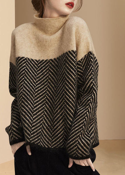 Cosy turtleneck patchwork knit pullover for women -1