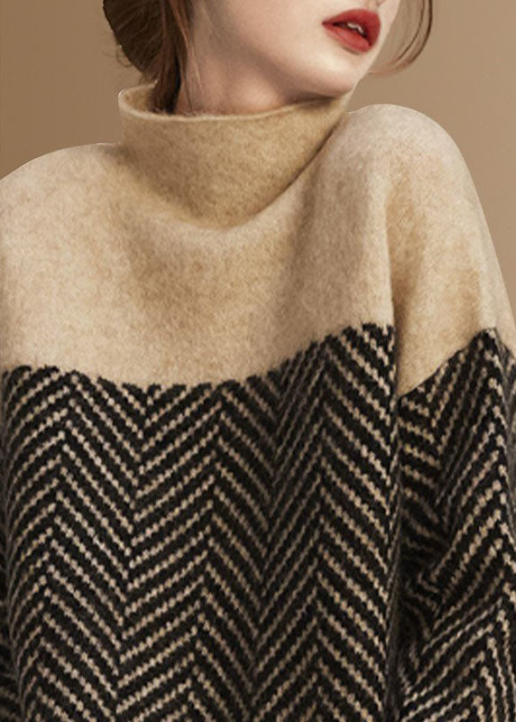 Cosy turtleneck patchwork knit pullover for women -3