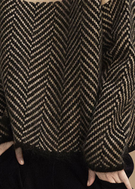 Cosy turtleneck patchwork knit pullover for women -4