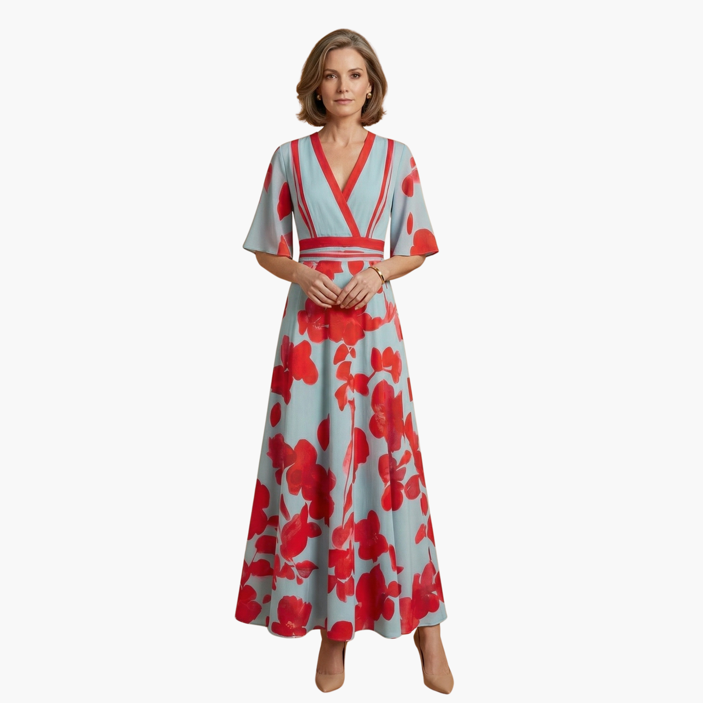 Floral dress v neck elegant long for women -2