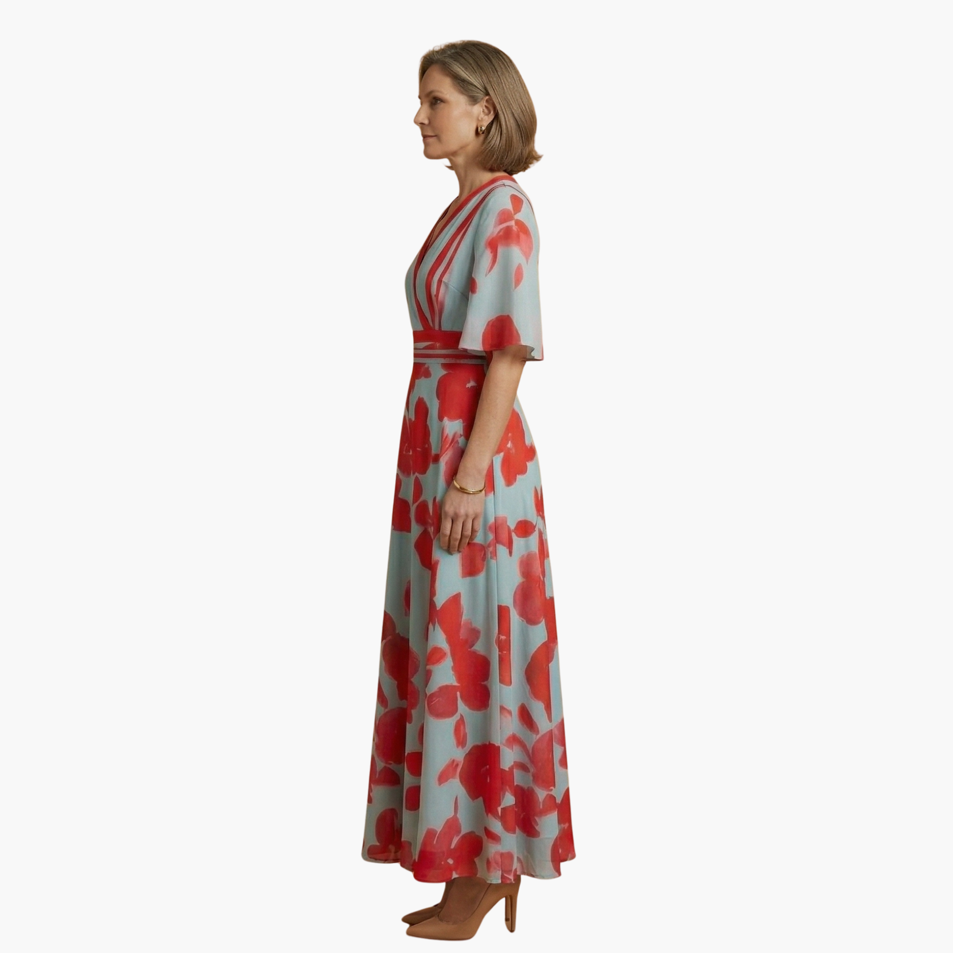 Floral dress v neck elegant long for women -4