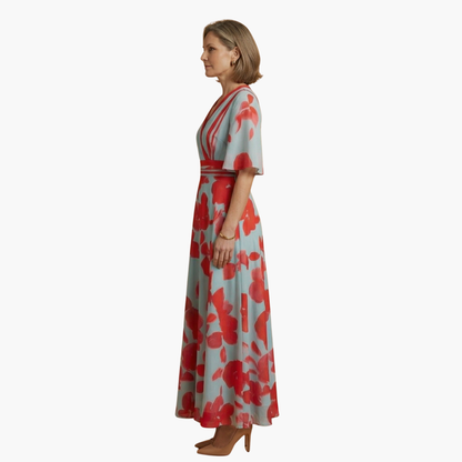 Floral dress v neck elegant long for women -4
