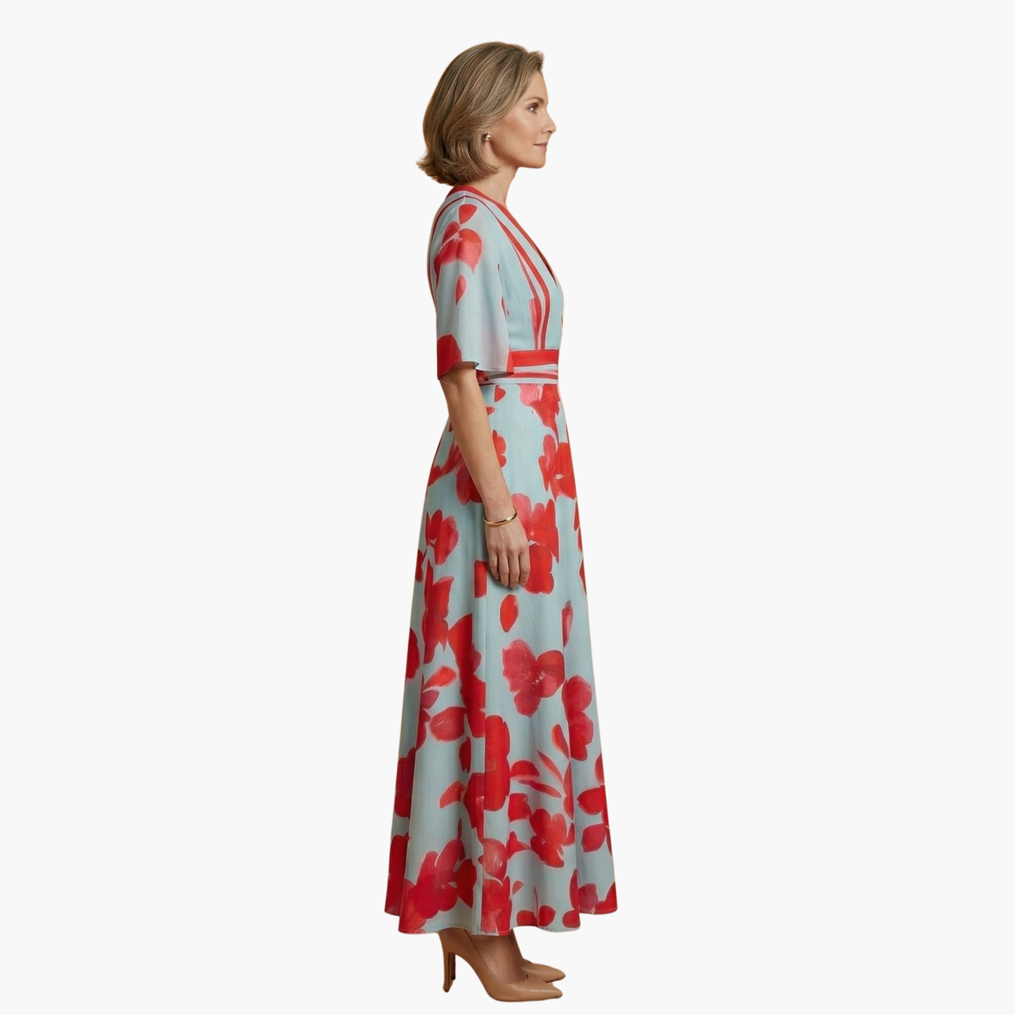 Floral dress v neck elegant long for women -3