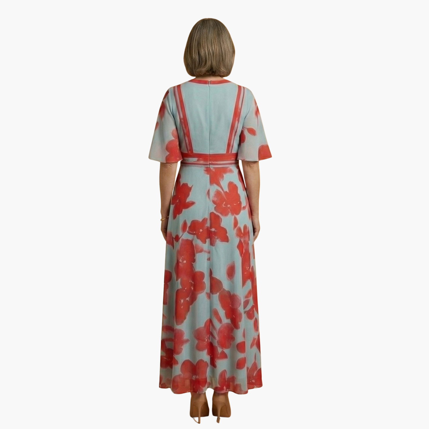 Floral dress v neck elegant long for women -5