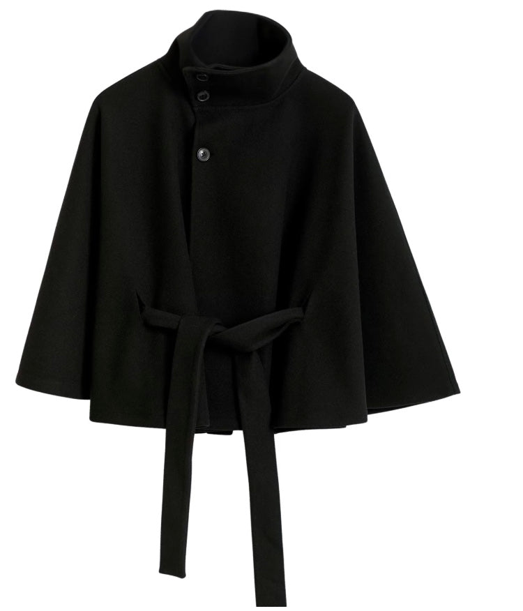 Relaxed high-collar belted wool coat for women | Ivanna -8