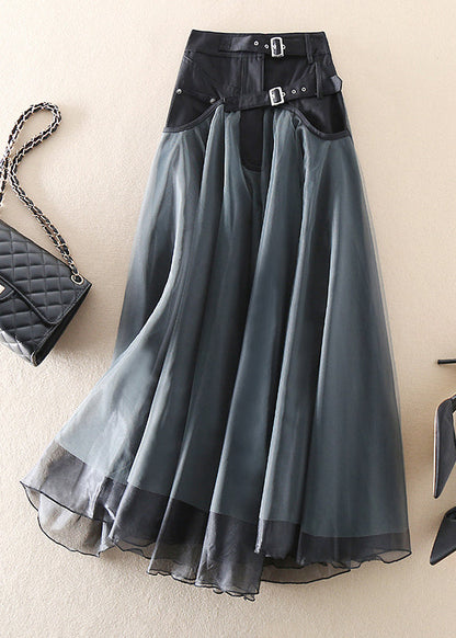 Elegant patchwork tulle midi skirt for women -1