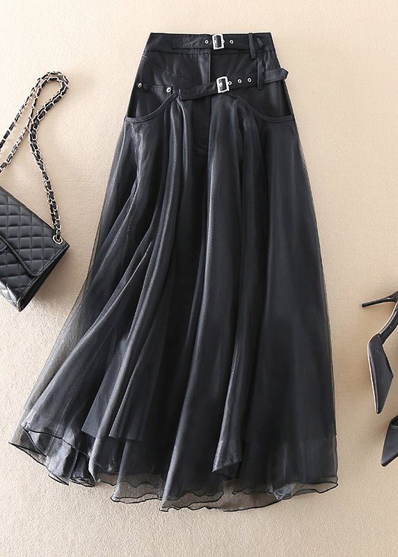 Elegant patchwork tulle midi skirt for women -2