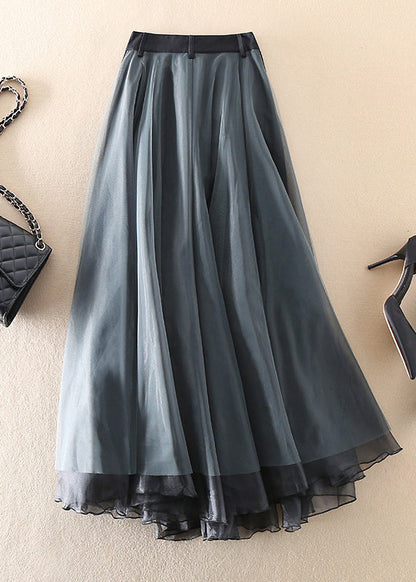 Elegant patchwork tulle midi skirt for women -3