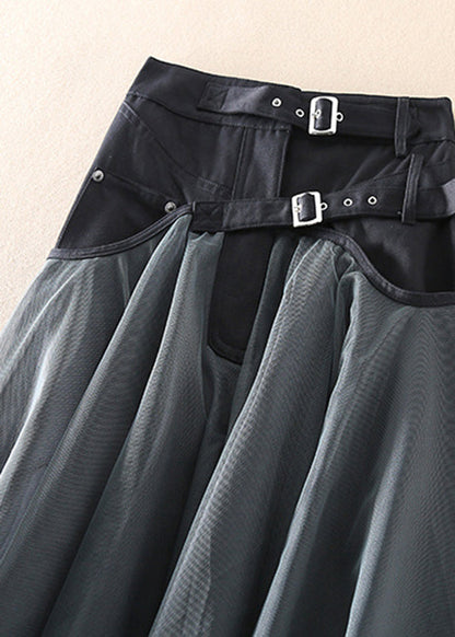 Elegant patchwork tulle midi skirt for women -4