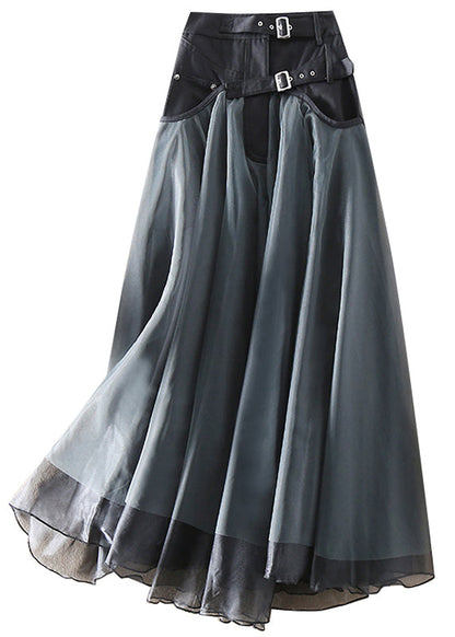 Elegant patchwork tulle midi skirt for women -5