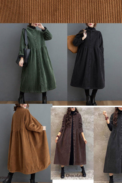 Elegant cinched corduroy longline coat for women -10