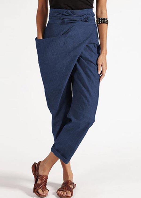High-waist asymmetrical harem summer trousers for women -10
