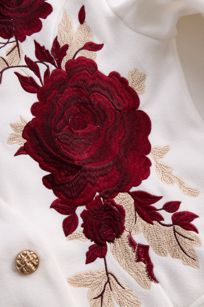 White Blazer with Rose Embroidery for women | Rosavelle