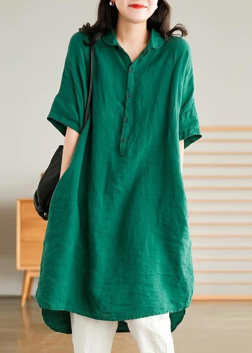 Casual linen shirt dress for women | Jade Green -1