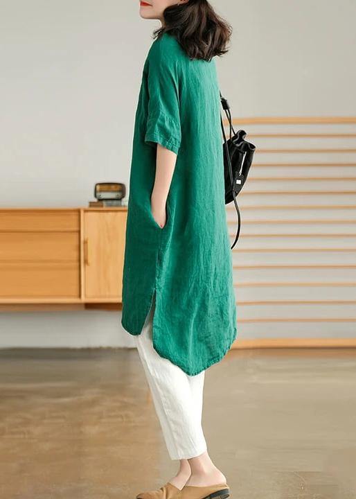 Casual linen shirt dress for women | Jade Green -11