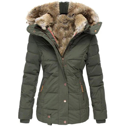 Faux fur trimmed parka with adjustable waist for women | Elowen