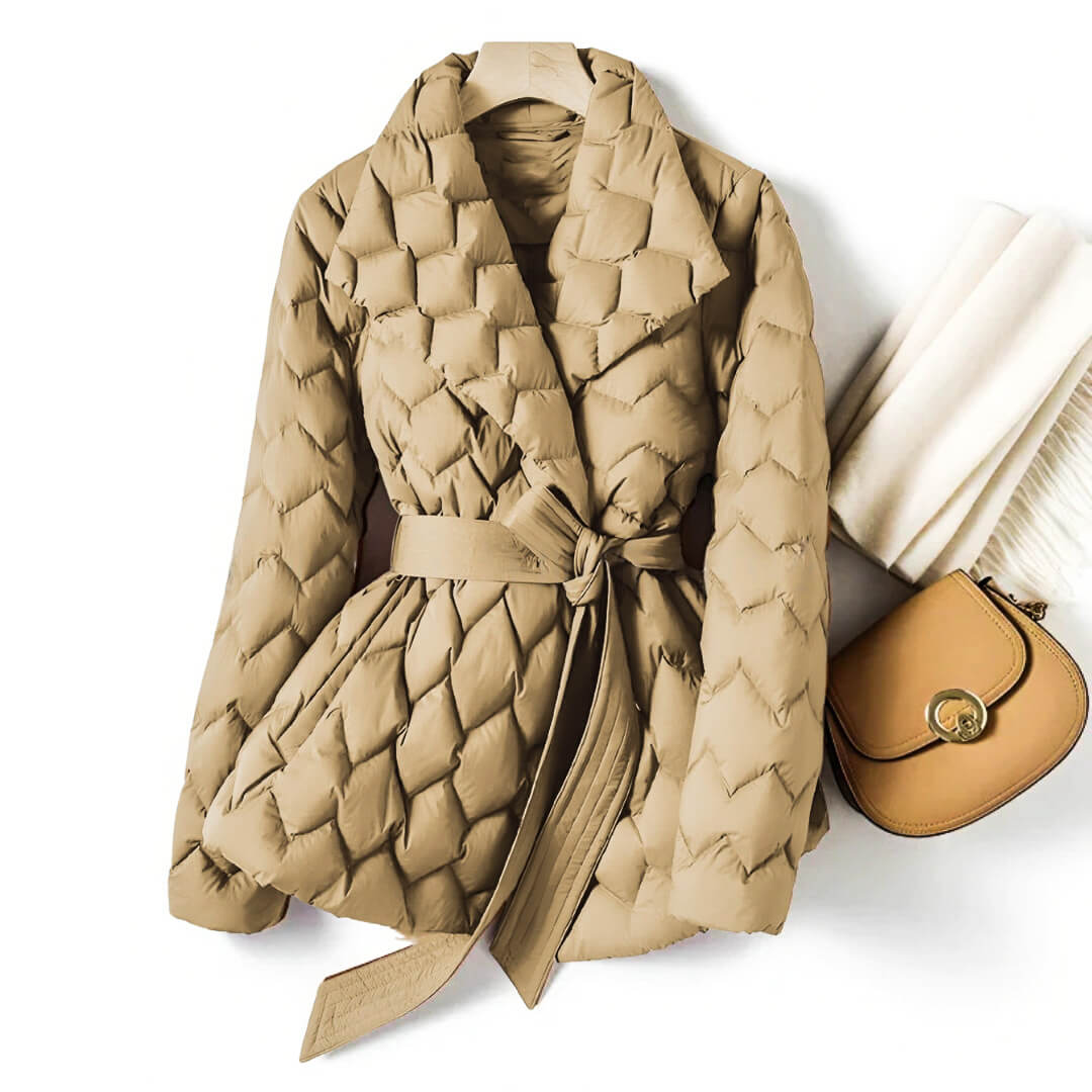 Elegant belted quilted down coat for women | Isabella -2