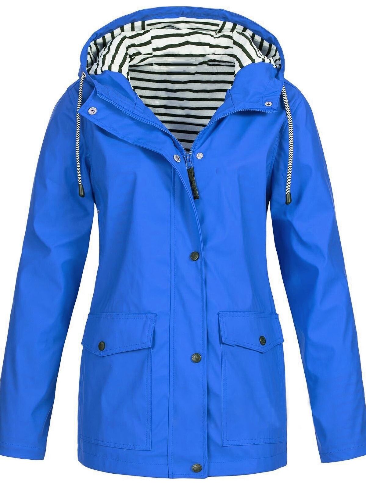 Waterproof hooded rain jacket with striped lining for women | Mirella