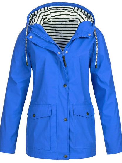 Waterproof hooded rain jacket with striped lining for women | Mirella
