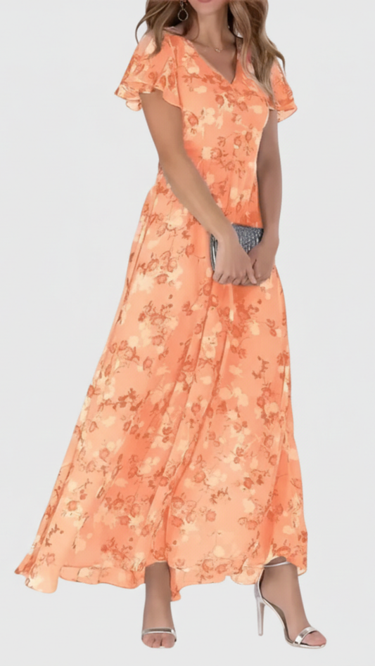 Cocktail dress with V-neckline and flutter sleeves for women | Eveline