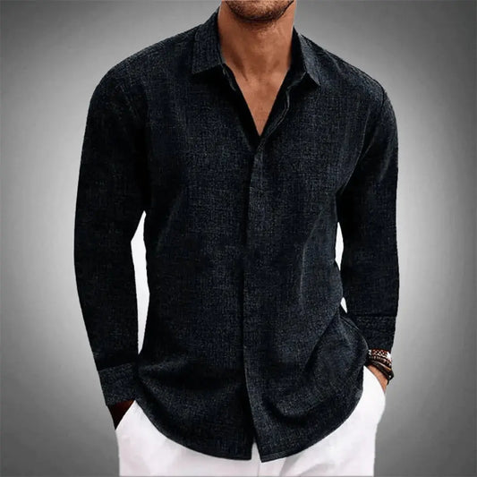 Breathable long-sleeve signature linen shirt for men | Luca Romano -1