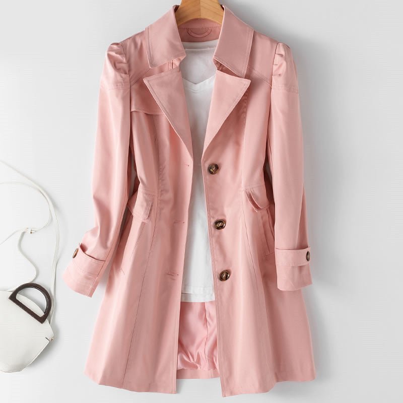 Elegant tailored trench coat with button detail for women | Aurelia