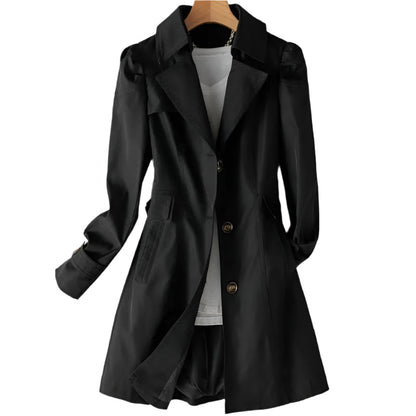 Elegant tailored trench coat with button detail for women | Aurelia