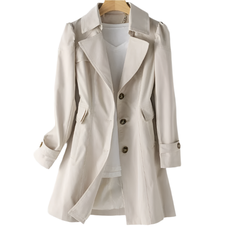 Elegant tailored trench coat with button detail for women | Aurelia