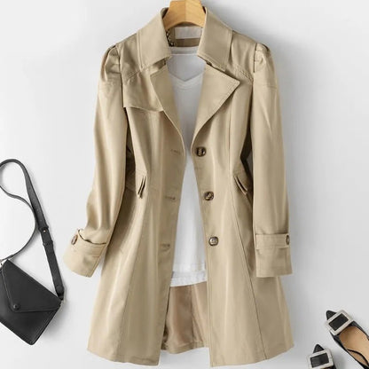 Elegant tailored trench coat with button detail for women | Aurelia