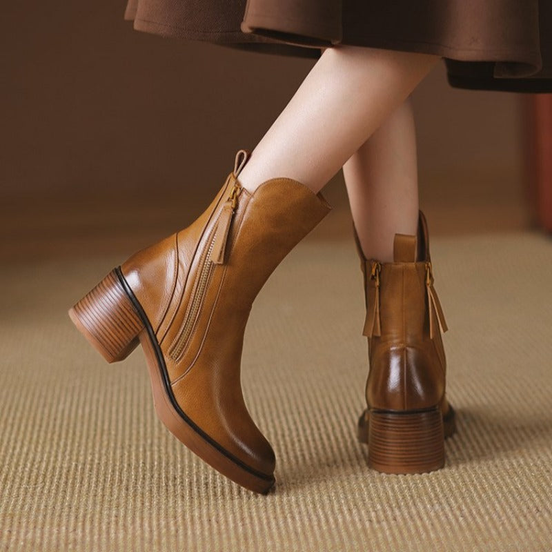 Elegant block heel leather ankle boots for women | Selene -4
