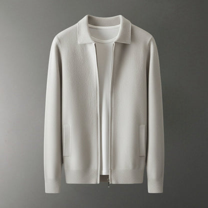 Refined zip up knit jacket with structured collar for men | Valenor