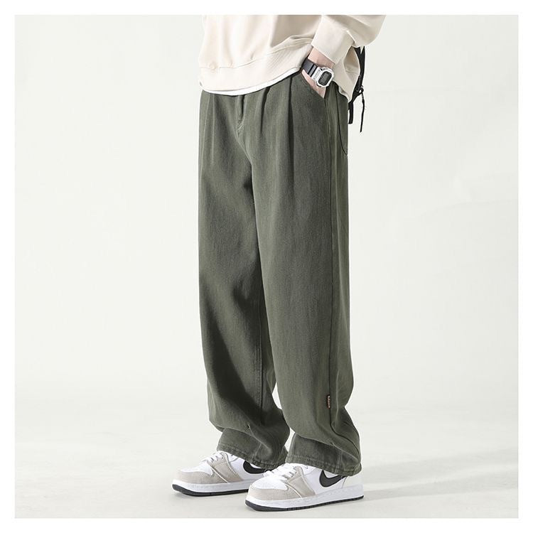 Wide leg relaxed pleated pants with stacked length for men | Corvane