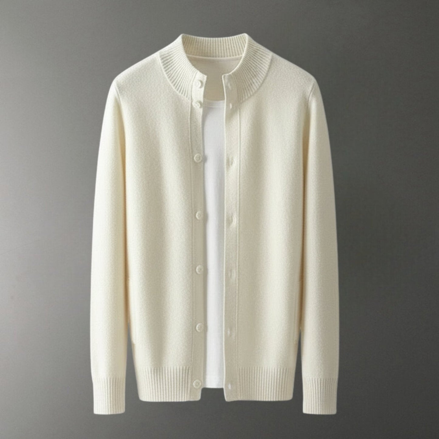 Refined button front knit jacket with ribbed detailing for men | Caelric