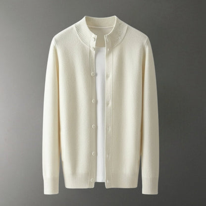 Refined button front knit jacket with ribbed detailing for men | Caelric