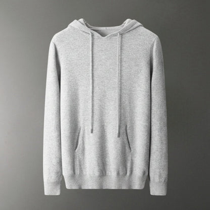 Tailored fit knit hoodie with ribbed detailing for men | Arvion