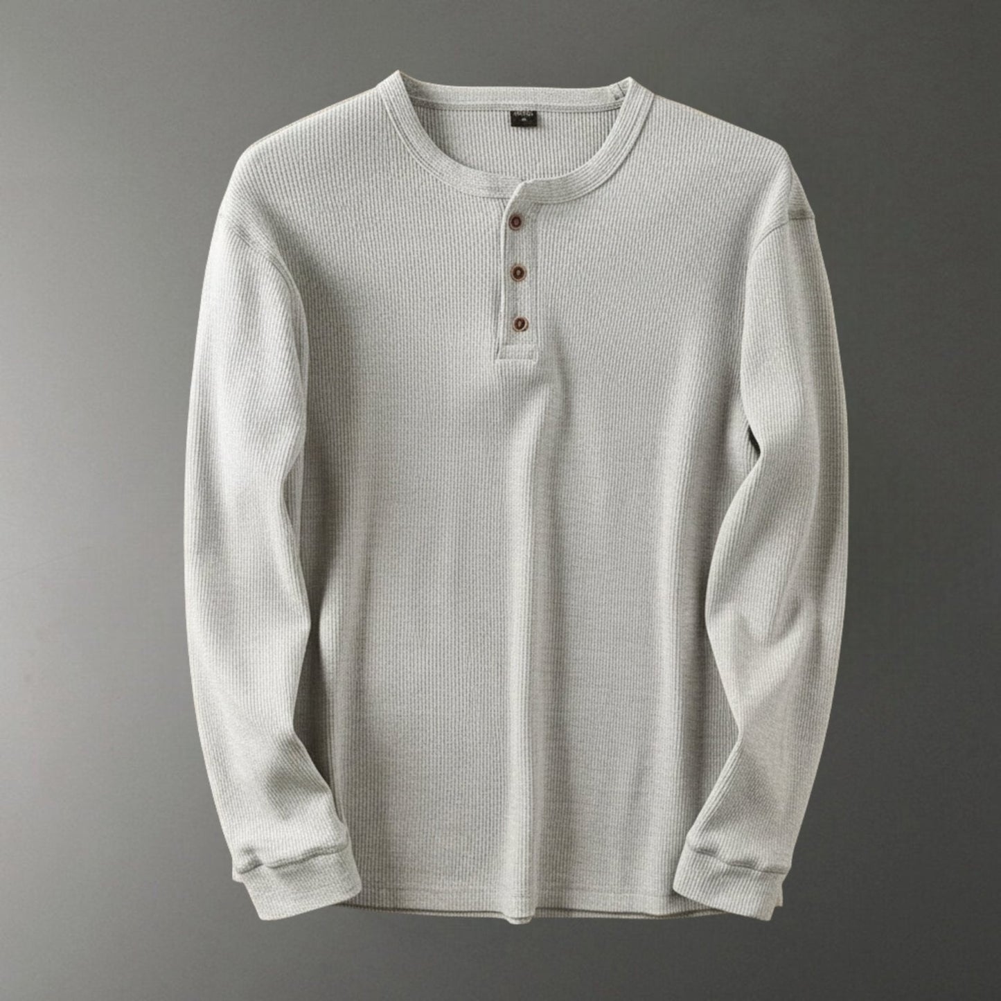 Relaxed fit waffle knit henley long sleeve top for men | Ardin
