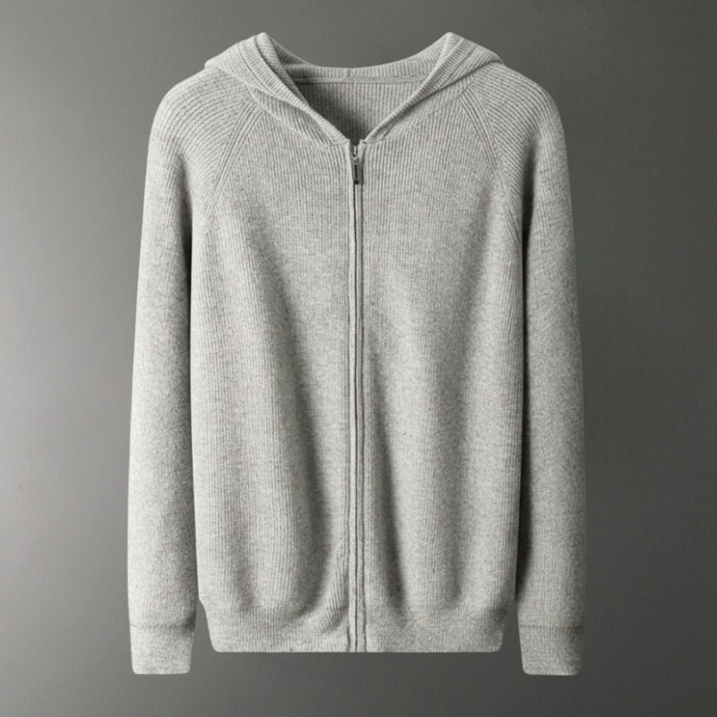 Lightweight full zip knit hoodie with ribbed trim for men | Orvane