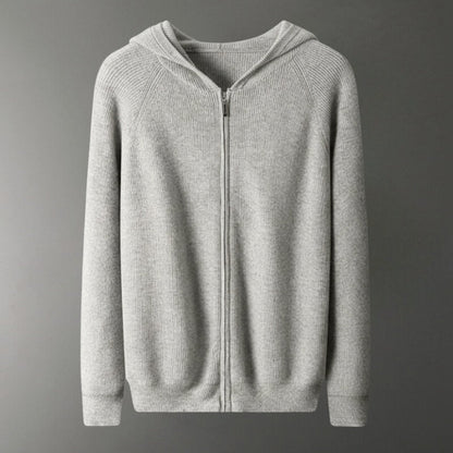Lightweight full zip knit hoodie with ribbed trim for men | Orvane